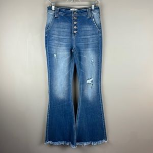 KanCan Button Fly Distressed Flare Bellbottom Jeans Size 7/27